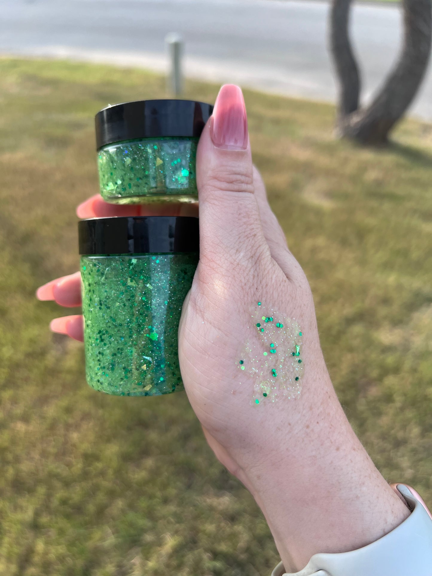 Green sparkle hair gel