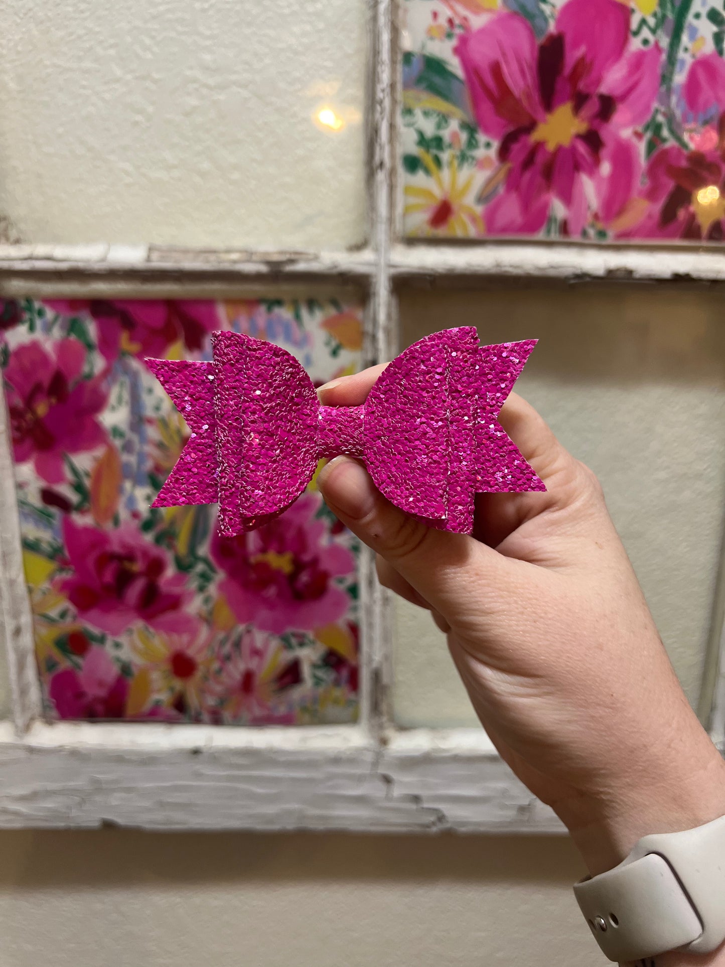 Faux leather glitter bows