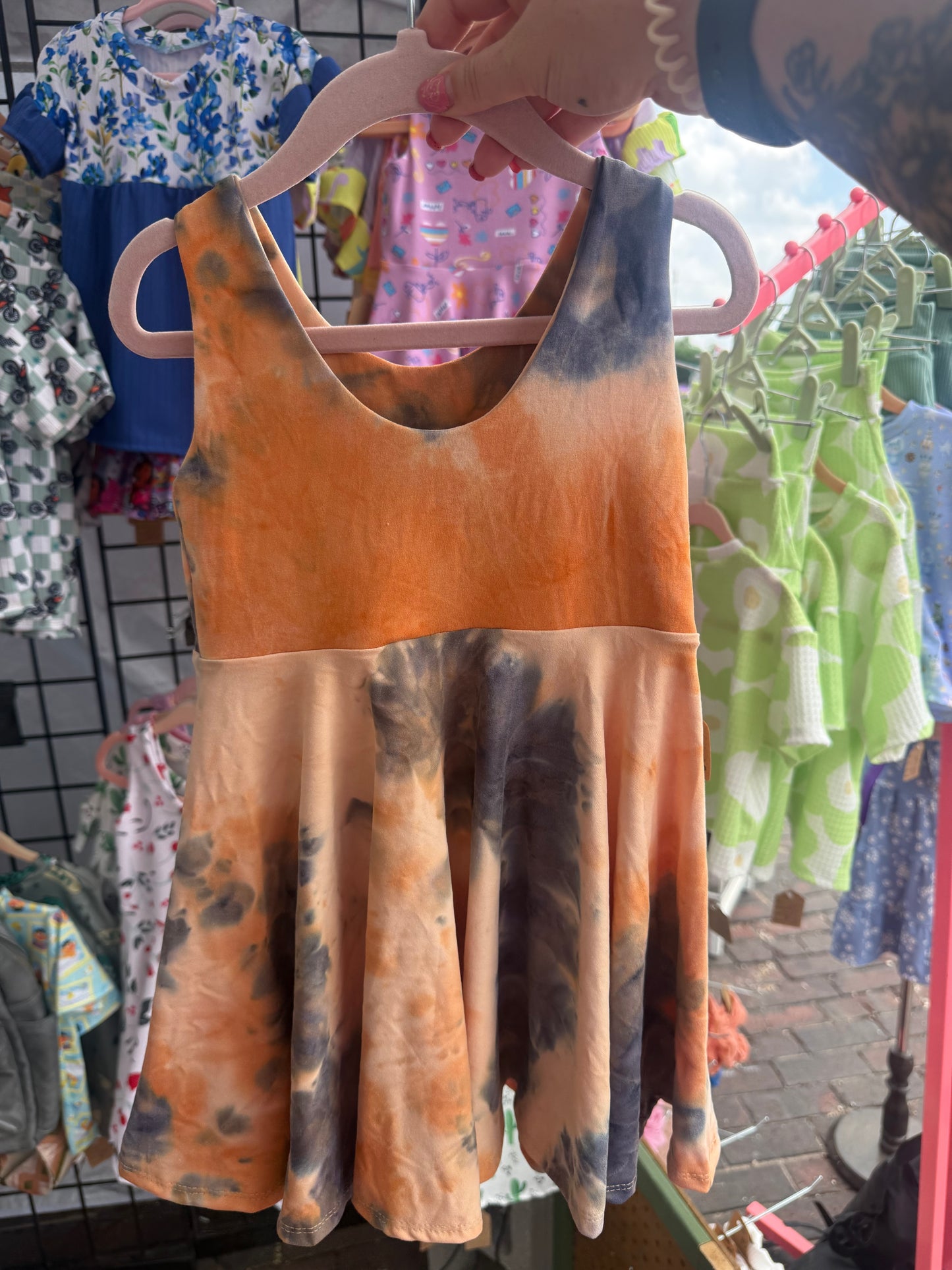 Orange and black tie dye dress