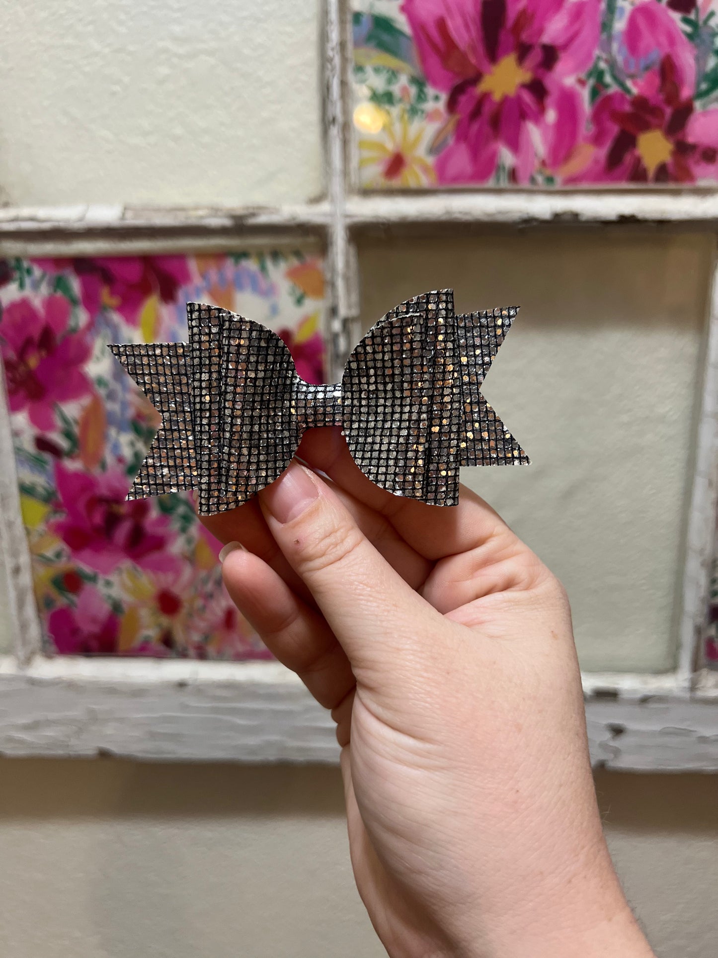 Faux leather glitter bows