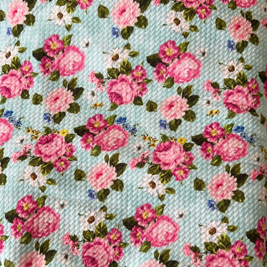 Light blue with pink flowers