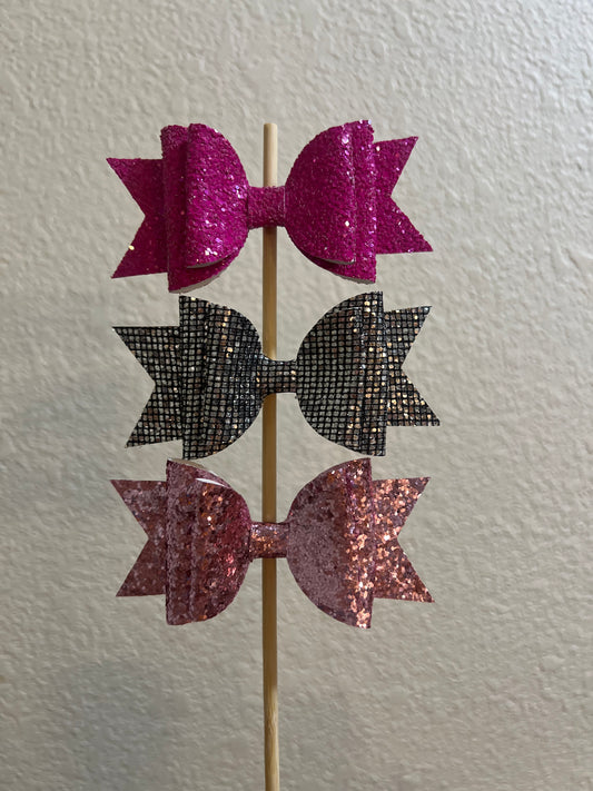 Faux leather glitter bows