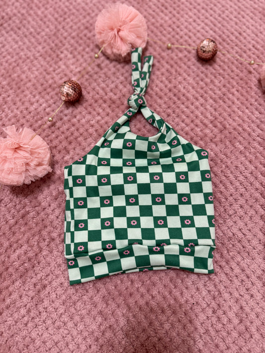 Green checkered halter top