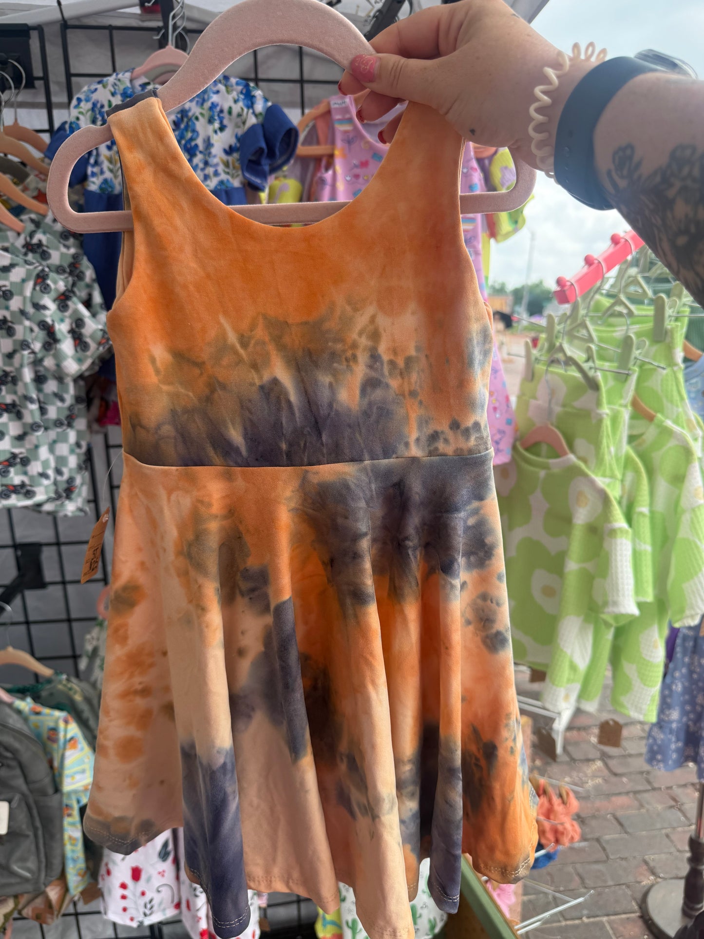 Orange and black tie dye dress
