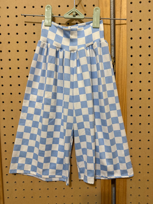 Blue checkered flare pants