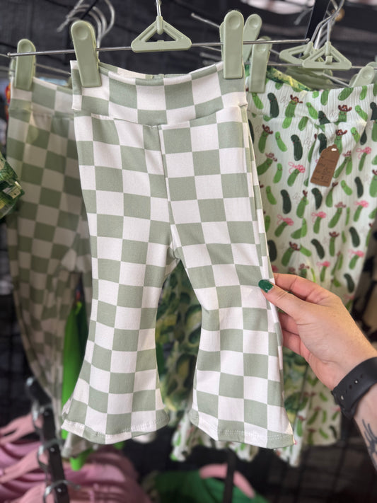 Green checkered flare bottoms
