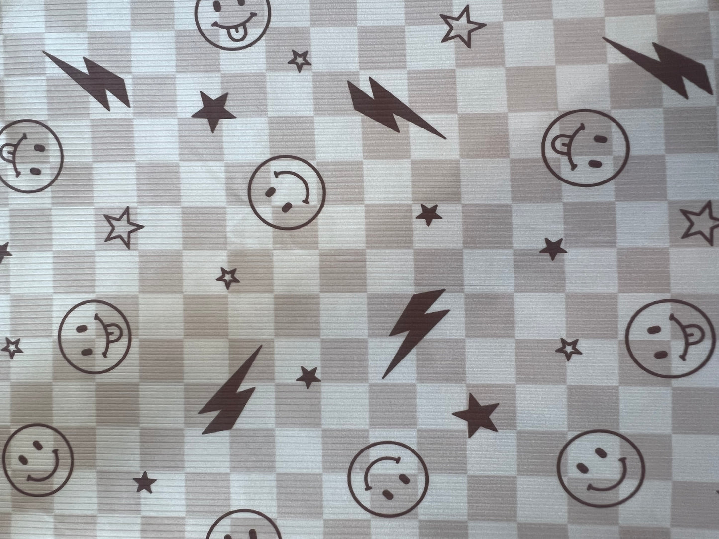Tan checkered smiley faces