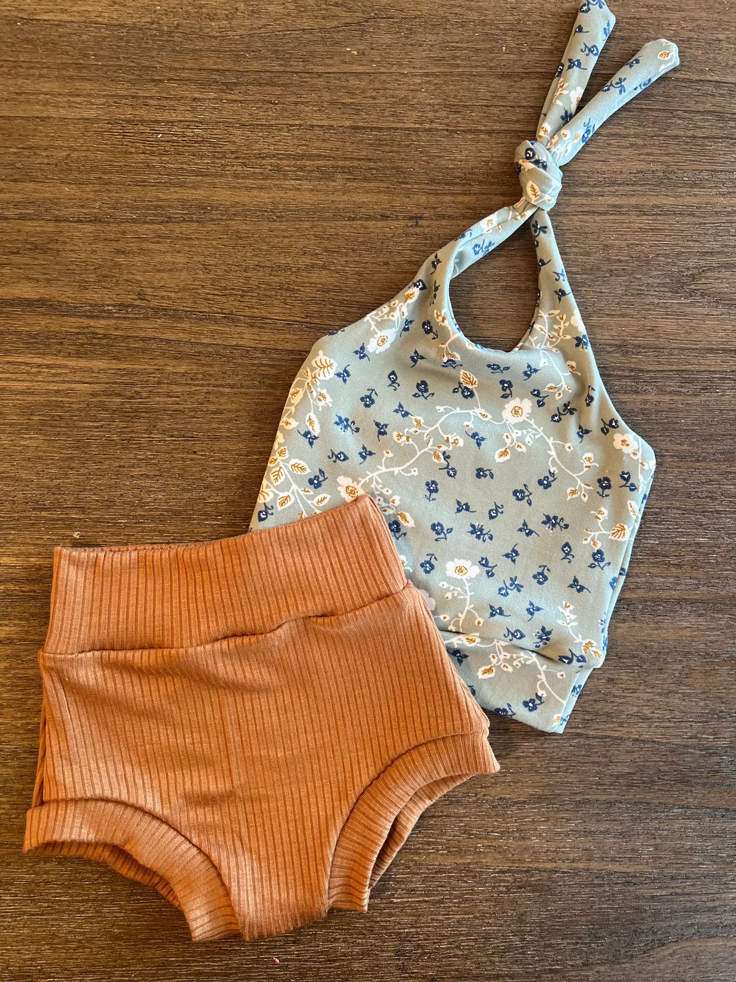 Flower halter and tan bummies
